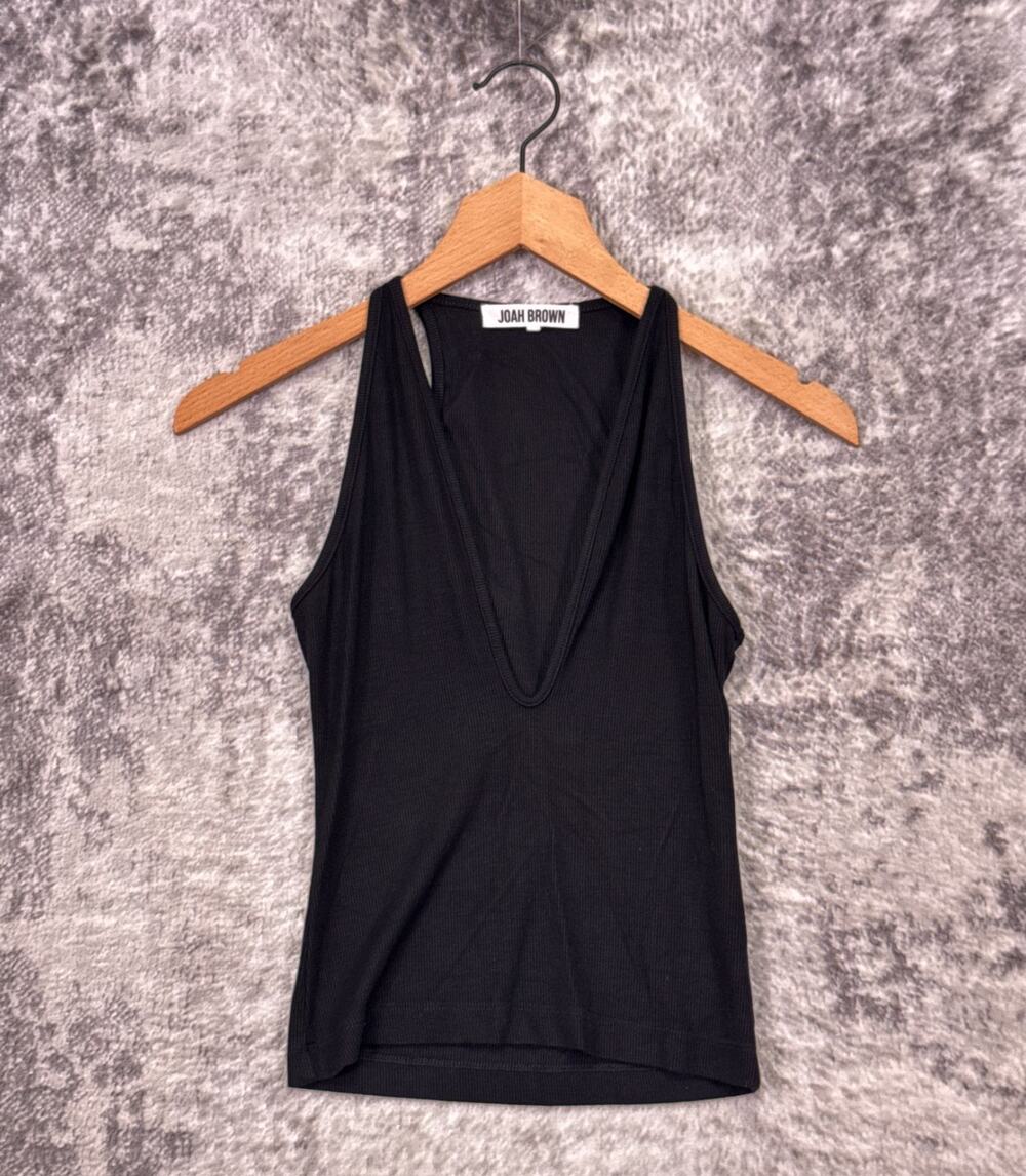 Joah Brown Ribbed Tank Top OS One Size Womens Black Plunge V Racerback